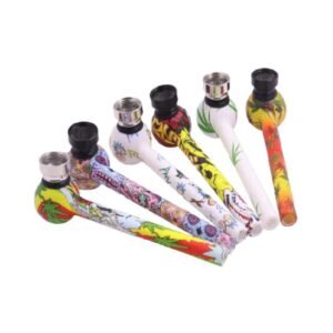 ROUND SHAPE ASSORTED DESIGN GLASS PIPE WITH METAL TOP 24CT/ BOX