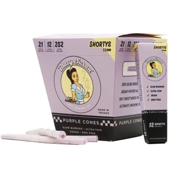 BLAZY SUSAN PURPLE PRE ROLLED 53MM SHORTY CONES 21CT/ BOX