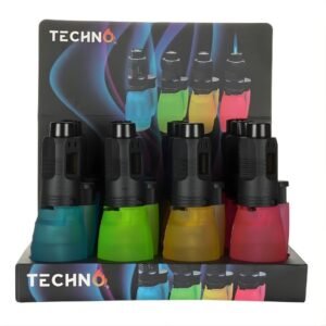 TECHNO TRANSPARENT COLOR TORCH LIGHTER 12CT/ DISPLAY