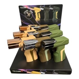TECHNO SINGLE FLAME GUN DESIGN TORCH LIGHTER 9CT/ DISPLAY
